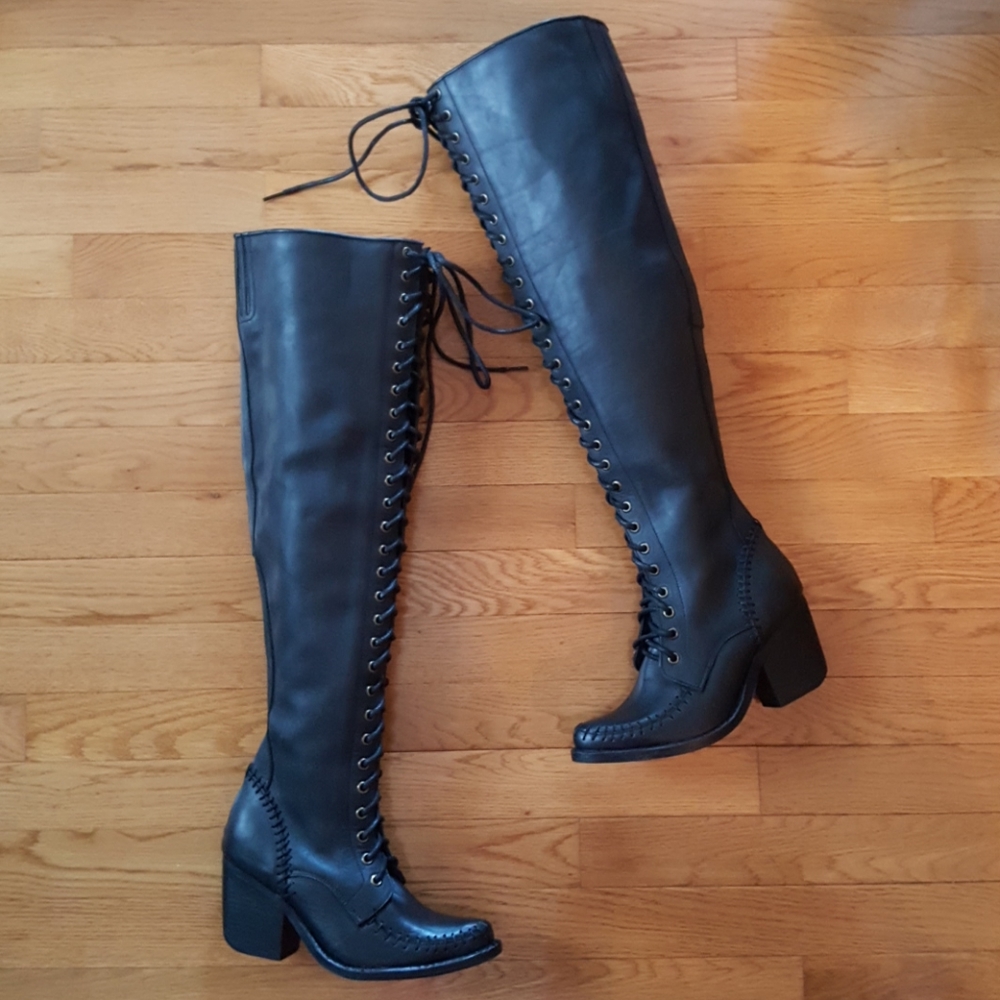RARE Free People James Thigh High Boots Black Joe